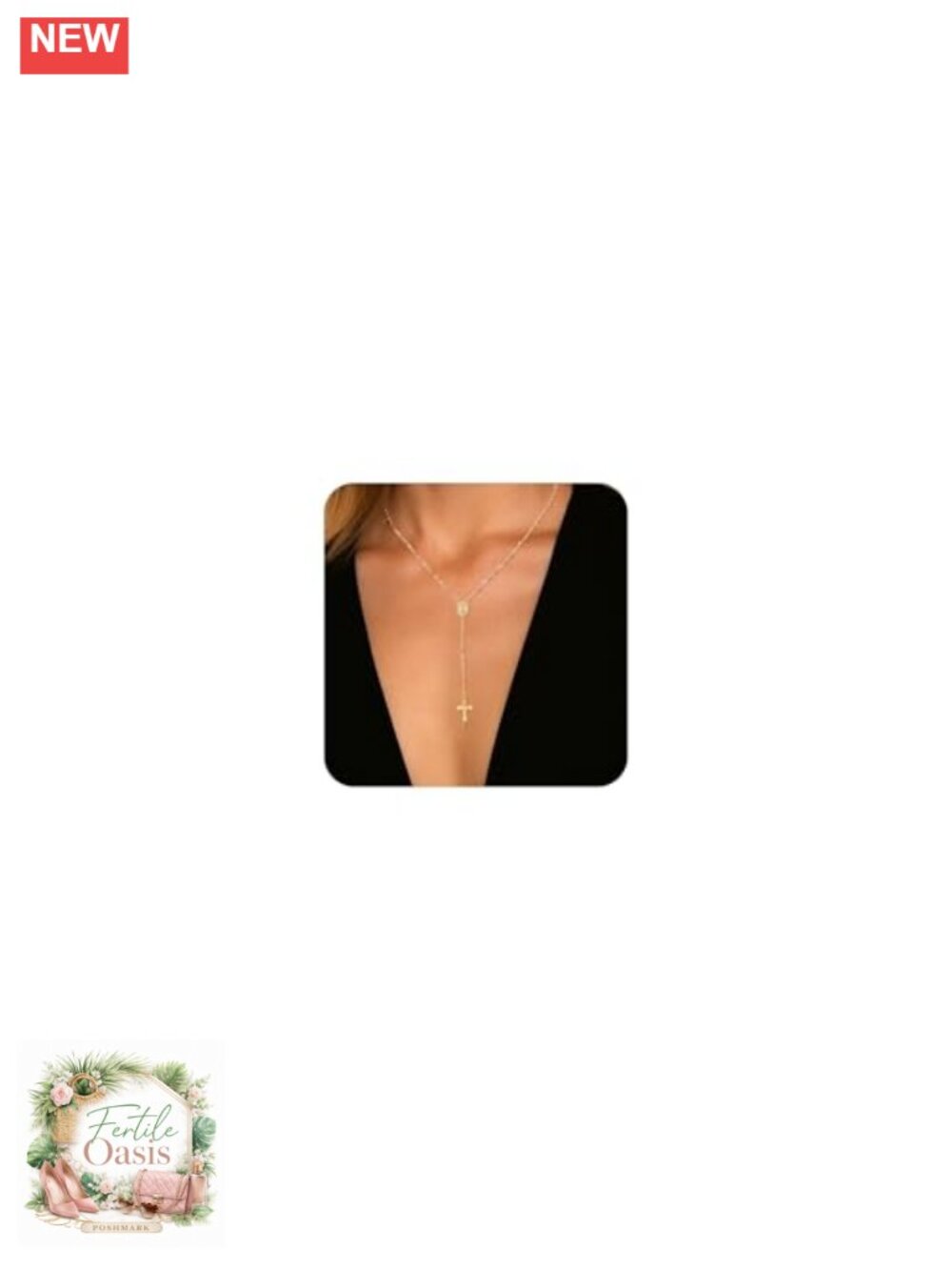 14K Gold Plated Dainty Cross Rosary Necklace for Women Y Chain
